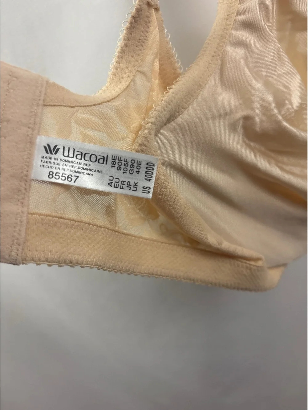 Wacoal Bra Size 40DDD Awareness Seamless Solid Beige Underwire 85567 Lace Detail